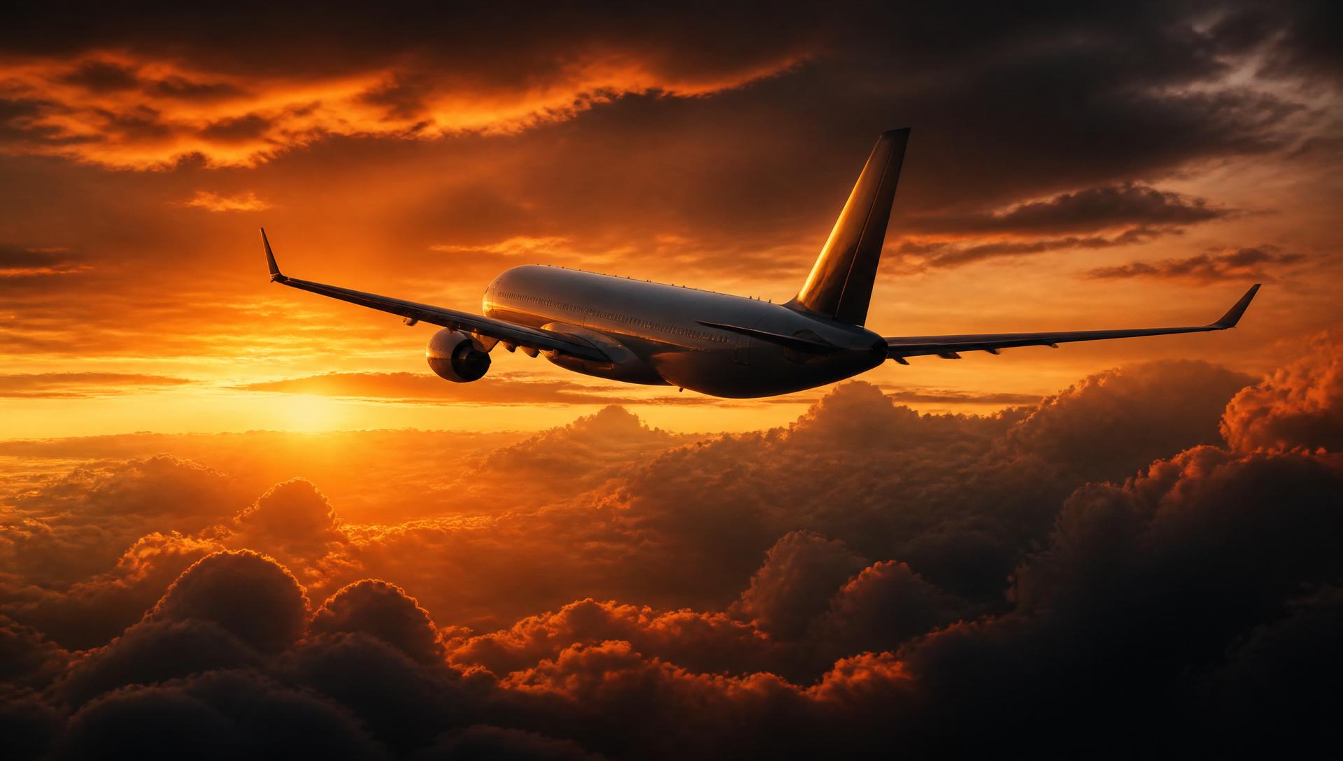 Osmani Airline aircraft flying through a warm sunset sky